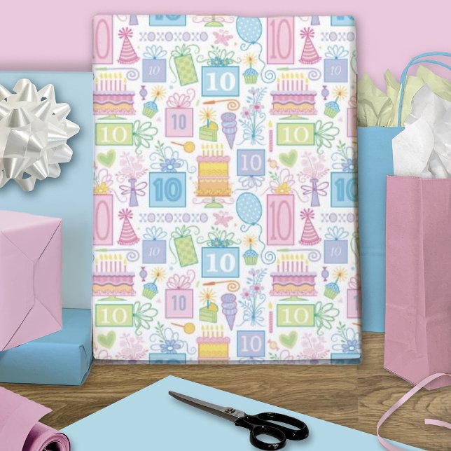 10. Geburtstag Pastel Pink Cake präsentiert Balloo Geschenkpapier Set (Von Creator hochgeladen)