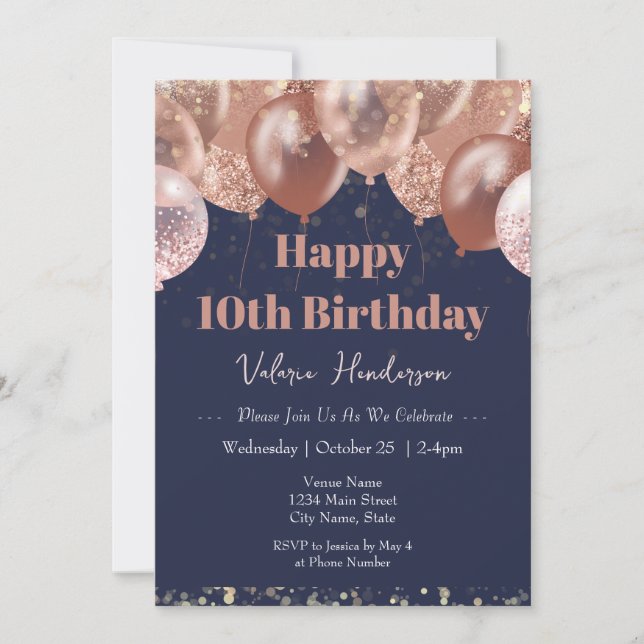 10. Geburtstag Pink Balloons Einladung (Vorderseite)