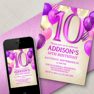 10. Geburtstag Pink Balloons Einladung