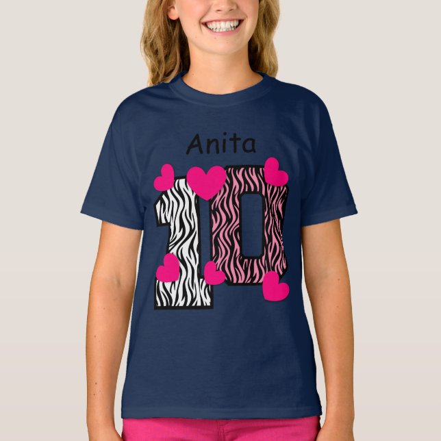 10. Geburtstag Pink Zebra Individuelle Name V025A6 T-Shirt (Vorderseite)