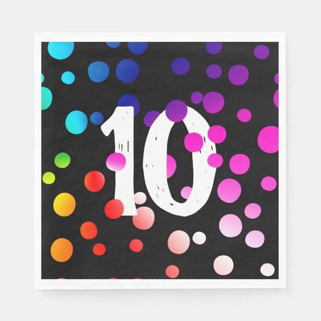 10. Geburtstag Rainbow Dots auf Black Serviette (Vorderseite)