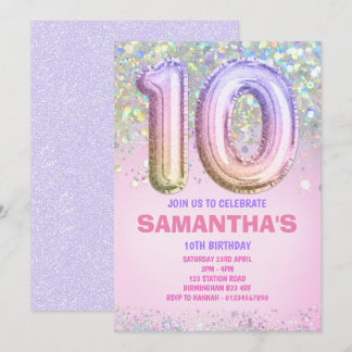 10. Geburtstag, Rainbow Glitzer Geburtstag Einladung