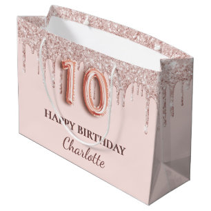 10. Geburtstag Rosa Glitzer Tropfen Große Geschenktüte