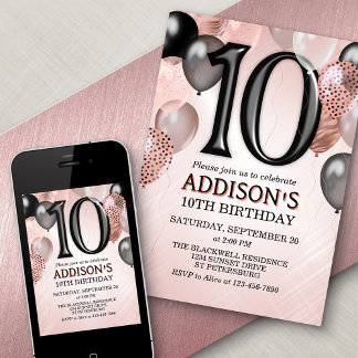 10. Geburtstag Rose Gold Ballons Einladung