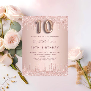 10. Geburtstag Rose Gold Glitzer Tropfen rosa Glam Einladungspostkarte
