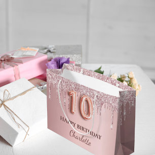 10. Geburtstag Schwarz Rosa Glitzer Tropfen Name Große Geschenktüte