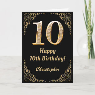 10. Geburtstag Schwarz und Gold Glitzer Rahmen Karte