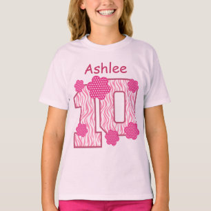 10. Geburtstagrosa Zebra-individueller Name V025A T-Shirt