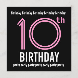 10. Geburtstags-Party-modernes rosa und schwarzes Einladung