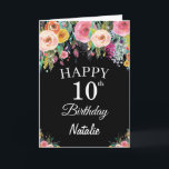 10. Geburtstagskarte Blume Schwarze Karte<br><div class="desc">10. Geburtstag Wasserfarben Floral Blume Schwarze Karte mit personalisiertem Namen und Alter. Für weitere Anpassungen klicken Sie bitte auf die Schaltfläche "Anpassen" und verwenden Sie unser Designwerkzeug,  um diese Vorlage zu ändern.</div>
