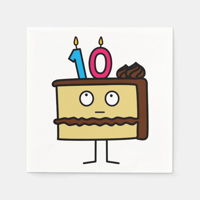 10. Geburtstagskuchen mit Kerzen Serviette (Vorderseite)