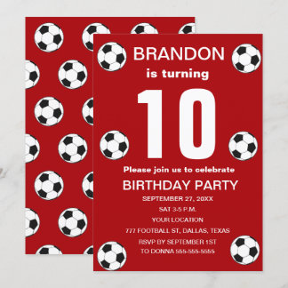 10. Geburtstagsparty Fußball Red Boys Sport Einladung