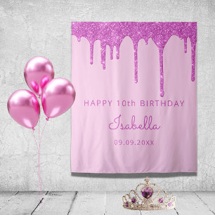 10. Geburtstagsparty Rosa Glitzer Tropfen Mädchen Wandteppich