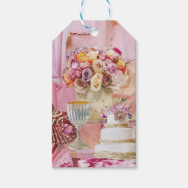10 Gift Tags mit Kuchen und Goblet auf Pink Geschenkanhänger