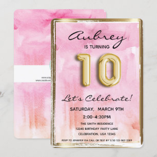 10. Girl Birthday Pink und Gold Einladung