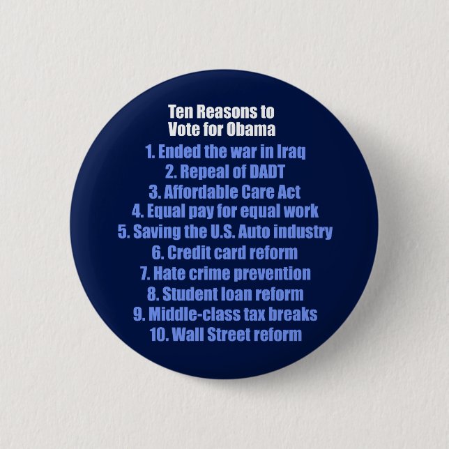 10 Gründe für die Wahl Obama Button (Vorderseite)