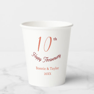 10. Hochzeitsjubiläum Pfirsich Pastell Name Retro  Pappbecher
