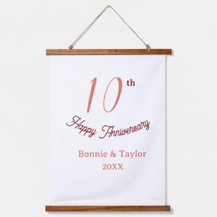 10. Hochzeitsjubiläum Pfirsich Pastell Name Retro  Wandteppich Mit Holzrahmen