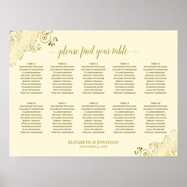 10 Hochzeitskarten-Creme & Gold-Frills Poster (Vorne)