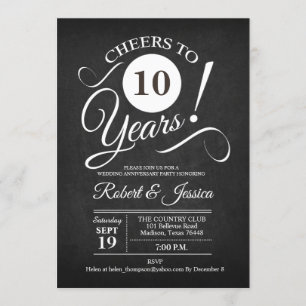 10. Hochzeitstag - Chalkboard und White Einladung