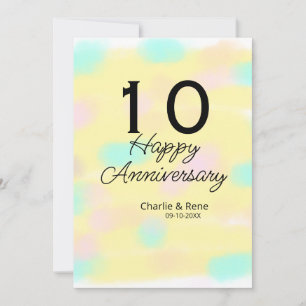 10 Hochzeitstag gelber Pastellname Retro Bo Einladung