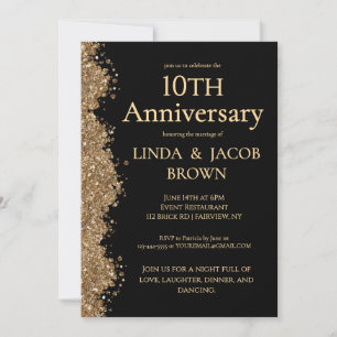 10. Hochzeitstag Gold Faux Glitter Einladung