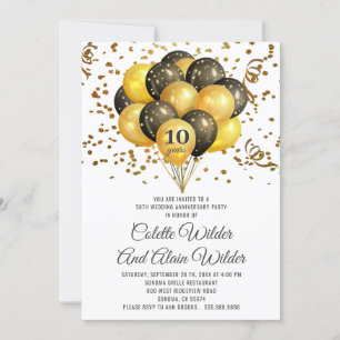 10. Hochzeitstag Gold und Schwarz auf Weiß Einladung