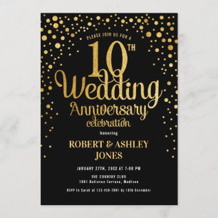 10. Hochzeitstag - Schwarz & Gold Einladung