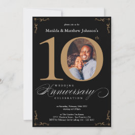 10. Hochzeitstag Schwarze Goldkalligraphie Einladung