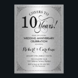 10. Hochzeitstag - Silberschwarzer Damast Einladung<br><div class="desc">Einladung zum zehnten Hochzeitstag. Elegantes Vintages Design mit Damast-Muster und Imitat Glitzer Silber. Enthält einen schwarzen Script-Schriftart. Bis 10 Jahre! Kann in jedem Heiratsjahr personalisiert werden! Nachricht,  wenn Sie weitere Anpassungen benötigen.</div>