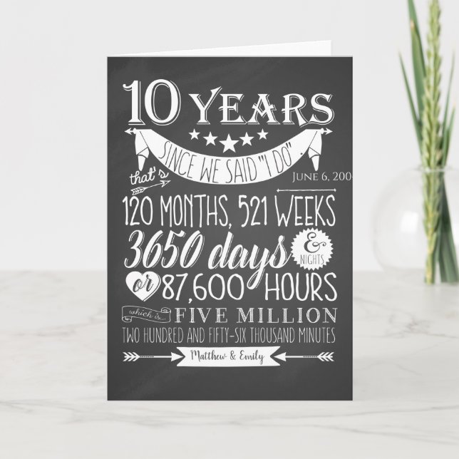 10. Hochzeitstag, Tafel, 10 Jahre Dankeskarte (Vorderseite)