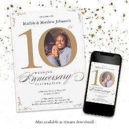 10. Hochzeitstag Weißgoldenkalligraphie Einladung