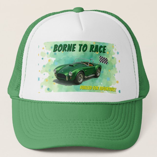 10 Jahre alt Geburtstagsparty Green Racing Car Truckerkappe (Vorderseite)