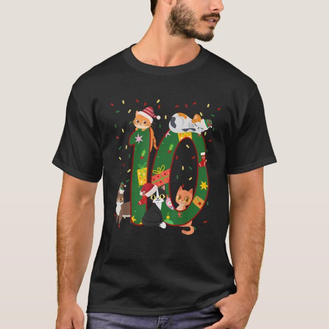 10 Jahre Alte Kinder Weihnachten Niedlich Katzen 1 T-Shirt (Vorderseite)