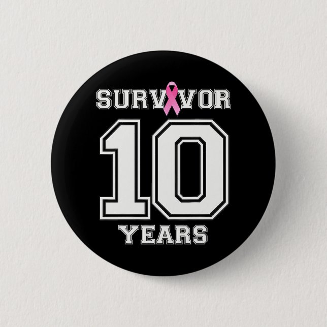 10 Jahre Brustkrebserkrankung bei Frauen rosa Button (Vorderseite)