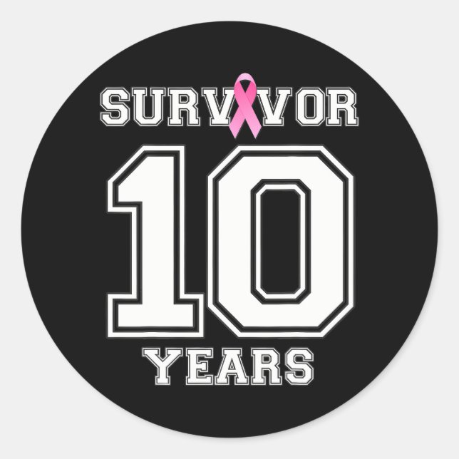 10 Jahre Brustkrebserkrankung bei Frauen rosa Runder Aufkleber (Vorderseite)