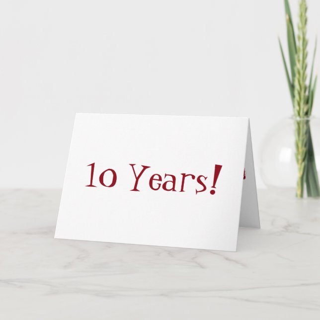 10 Jahre Jubiläum, großer, rot-weißer Text. Karte (Vorderseite)