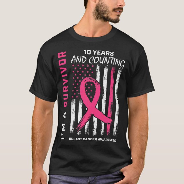 10 Jahre Überleben Rosa Brustkrebs Free American T-Shirt (Vorderseite)