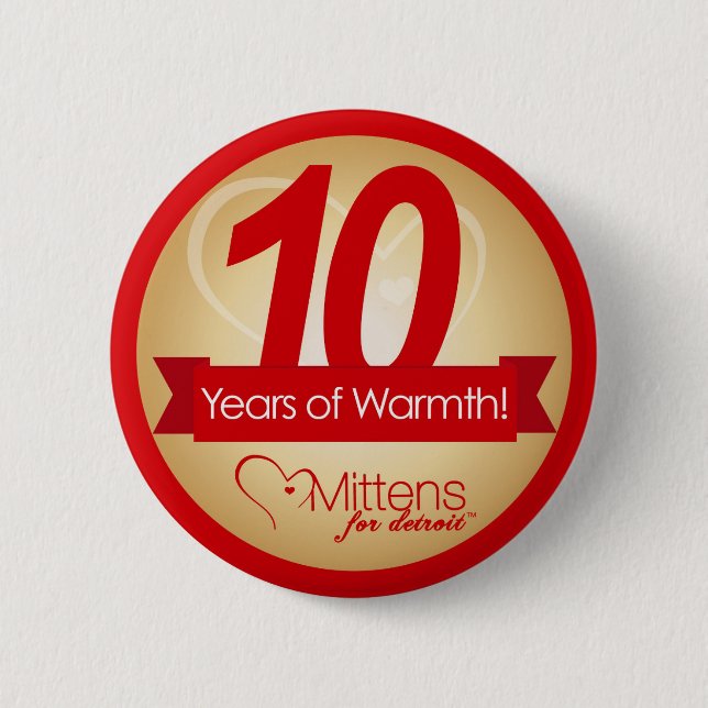 10 Jahre Wärme mit Handschuhen für Detroit-Button Button (Vorderseite)