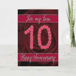 10. Jahrestagskarte mit Rosen und Blätter Karte