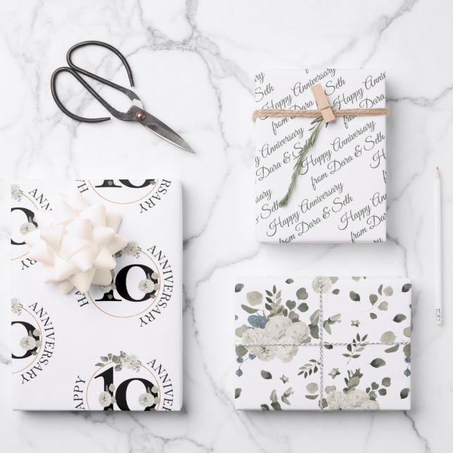 10-jähriges Hochzeitsjubiläum Geschenkpapier Set (Vorderseite)
