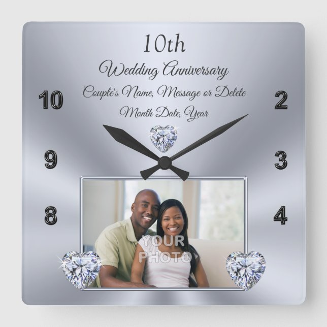 10-jähriges Hochzeitstipendium für Ehefrau, Diaman Quadratische Wanduhr (Vorderseite)