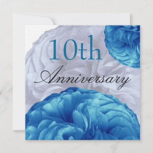 10. Jubiläum Blue White Roses Linen Einladung