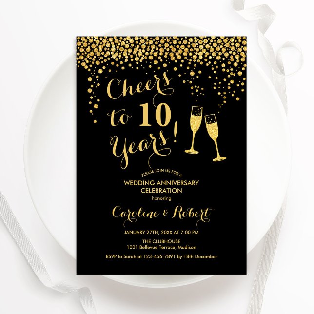 10. Jubiläum - Feiern bis 10 Jahre Gold Black Einladung (Von Creator hochgeladen)