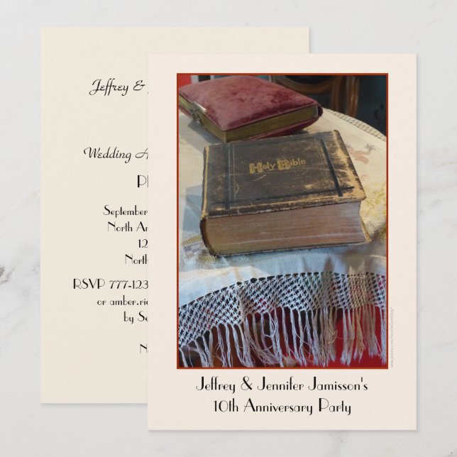 10. Jubiläum Party Einladung Vintage Bibel (Vorne/Hinten)