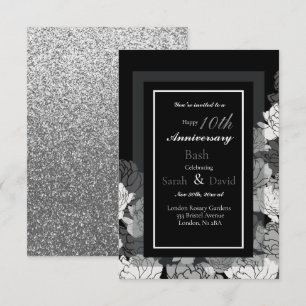 10. Jubiläum Silber, Schwarz & Weiß Rosenprint Karte