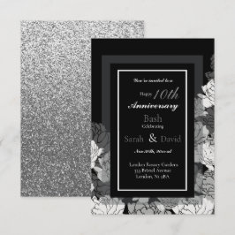 10. Jubiläum Silber, Schwarz & Weiß Rosenprint Karte
