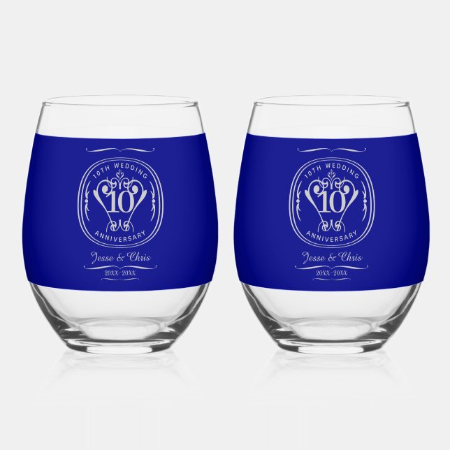 10. Jubiläum Trinkbehälter Set Stemless Weinglas Ohne Stiel (Vorderseite)