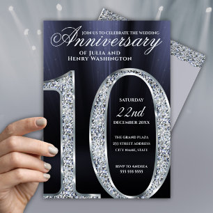 10. Jubiläums-Diamant-Silber-Dunkelblau-Jahre Einladung