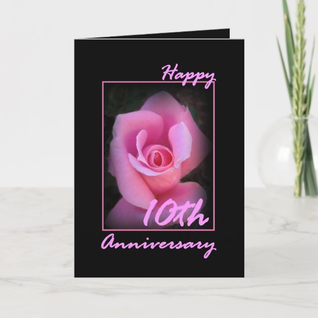 10. Jubiläumskarte mit rosa Rosenknospe Karte (Vorderseite)